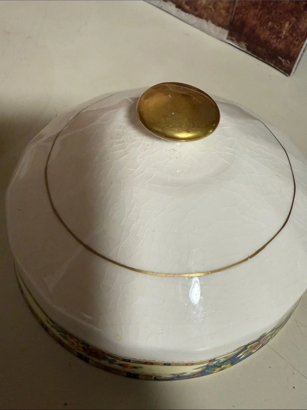 Decorative Covered Butter Dish in Cream and Gold